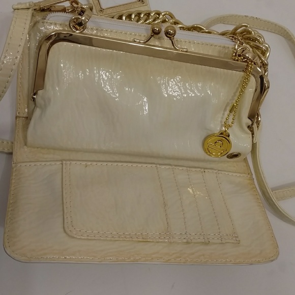 Big Buddha Crossbody Convertible Bag Cream Ivory Sm w Shiny Leather & Gold Purse - Picture 4 of 8